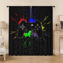 Curtains 2PC Curtain Game Console With Handle With Pole Pocket Curtains, Suitable For Kitchens, Cafes, Living Rooms, Balconies, Gardens