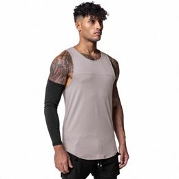 summer Men's Stretch Sleevel Vest Men's Gym Running Training Muscle Sports Vest Round Neck Breathable Quick-drying T-shirt 18Mp#