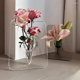 Vases Po Frame Vase INS Creative Acrylic Flower Minimalist Plants Holder Hydroponics Office Desktop Decor Mothers Day Gifts