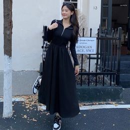 Casual Dresses French Black Long Sleeved Zipper Knitted Dress Woman Solid Sleeve Maxi Women Fashion Streetwear Elegant Skirt
