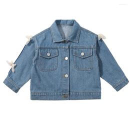 Jackets Solid Denim For Girls Autumn Cowboy Outerwear Kids Jean Coat Windproof Long Sleeve Tops Lapel Single-Breasted Clothes