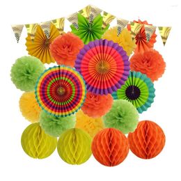 Party Decoration Year Carnival Favour Colourful Hanging Paper Fan Baby Girl 1st Birthday Wedding Event Decor Honeycomb DIY Tissue Pompom
