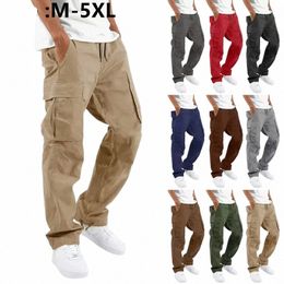 Novo 2024 calças de carga para homens comprimento total cor sólida solta multi-bolso bolsos com cordão calças masculinas calças de carga 5xl 635x #