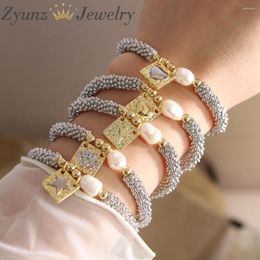 Charm Bracelets 5PCS Daisy Flower Spacer Beaded Bracelet For Women Heart Star Eye Charms Handwoven Stretch Rope Party Jewelry