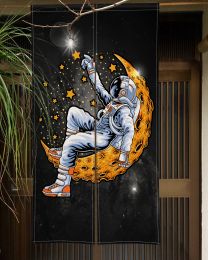 Curtains Moon Night Astronaut Door Curtain Japanese Noren Doorway Curtains Kitchen Izakaya Entrance Hanging HalfCurtain Room Decorations