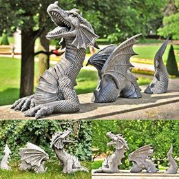Sculptures Dragon Sculptures Resin Giant Lawn Sculpture Gothic Fantasy Figures Art Garden Patio Statues Garden Decoration Accessories Tools