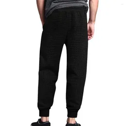 Men's Pants Elastic Waist Waffle Texture Drawstring Sweatpants With Pockets Casual Soft Warm Loose Fit For Spring