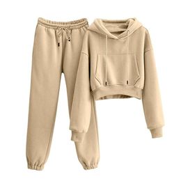 VAOYIU Women's Fleece 2 Piece Outfits Sweatsuit Crop Hooded Pullover Sweatshirt Joggers Sweatpants Tracksuits Set