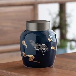 Storage Bottles Blue Ceramic Jar Sealed Candy Household Round Hand-painted Coffee Bean Snack Kitchen Container