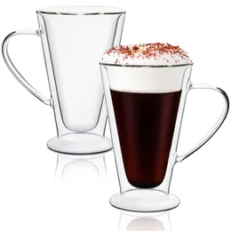 Wine Glasses Double Wall Glass Coffee Mugs 13oz/400ml Clear With Handle Lnsulated Cappuccino Tea LatteCups