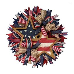 Decorative Flowers 4th Of July Patriotic Wreath Front Door Decor For Stars And Stripes Handcrafted Memorial Day Festival Decoration