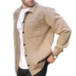 Men's Jackets Men Jacket Spring Cardigan With Turn-down Collar Patch Pocket Soft Breathable Long Sleeve Shirt For A Stylish Look
