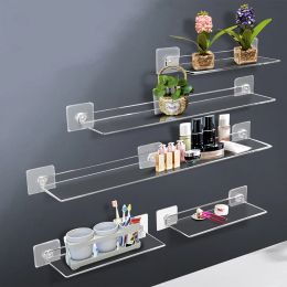 Racks Storage Rack Acrylic Shelf Clear Wall Mounted Thick Transparent Floating Display Stick Bathroom Kitchen Ledge Organiser