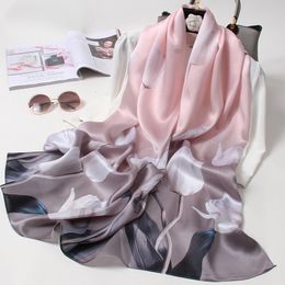 100% Real Silk Scarf Women Luxury Handkerchief Neckscarf Printed Hangzhou Natural Silk Shawl Soft Long Headscarf Foulard Femme 240323