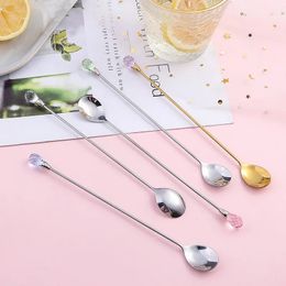 4Pcs Stainless Steel Crystal Spoon Set Teaspoon Coffee Spoon Cute Ice Cream Dessert Spoon Gold Stainless Steel Spoon For Coffee 240323