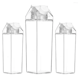Take Out Containers 3 Pcs Clear Water Bottle Square Milk Cup Juice Storage For Fridge Travel Empty Bottles Plastic