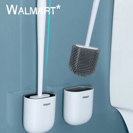 Brushes WallMounted PunchFree No Trace Toilet Brush Set Toilet Cleaning Tool Silicone LongHandled Soft Bristle Toilet Cleaning Brush