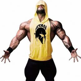 new Brand Gym Clothing Fitn Mens Hooded T-shirts Dropped Armholes Bodybuilding Muscle Tank Tops Workout Sleevel Vest B1eF#