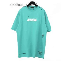 Fashion Couples Summer T Shirt balencigs 2024 High Version b Home Fuzzy Print Hole Short Sleeve Shirts l Lovers Trendy Men's Street KHEC