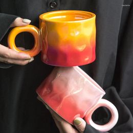 Mugs AhunderJiaz Light Luxury Ceramic Coffee Gradient Colour Breakfast Milk Mug With Handle Home Kitchen Drinking Set