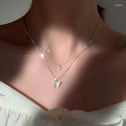 Pendant Necklaces Shiny Butterfly Necklace For Women Dainty Double Layer Clavicle Chain Wedding Birthday Jewellery Gift