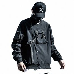 2023 Multi-pockets Tactical Techwear Style Embroidery Bomber Jacket Men Inclined Zipper Design Outdoor Casual Windbreaker Jacket E2Fz#