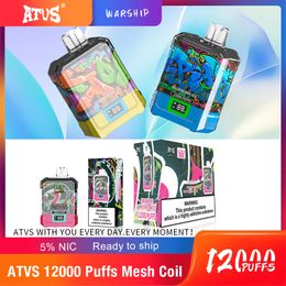 ATVS WARSHIP 12000 puffs disposable Vape device kits e cigarette 650mah battery pre-filled vaporizer 12 Flavours in stock rechargeable Vape