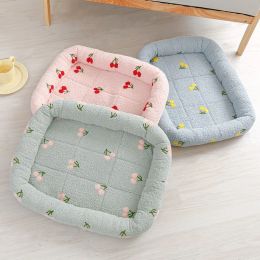 Accessories Universal Kennel Cloud Velvet Cherry Print Pet Cushion Heavy Small Dog Cat Comfortable Sleep Dog Bed Dog Supplies Dog bed Gift