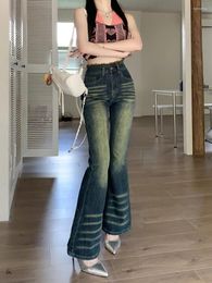 Women's Jeans American Retro High Waist Bell-bottoms Summer Street Style Young Girls Slim Denim Pants