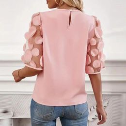 Women's Blouses Chiffon Round Neck Blouse Women Top Stylish Floral Print Casual Tee Shirt With Loose Fit O-neck Half For Summer