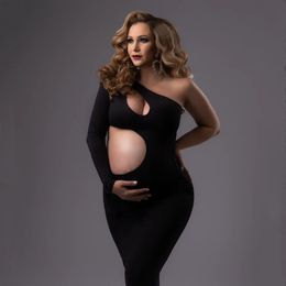 Sexy Hollow Out Maternity Pography Outfit Slope Shoulder Stretchy Pregnancy Dress For Po Shoot 240321
