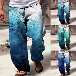 Men's Pants Resort 3D Printed Casual Trousers Elastic Waist Drawstring Loose Fit Straight Leg Tech Mens For Men