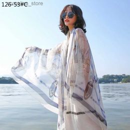 Bandanas Durag Bandanas Durag Live Supply New Yourou Yarn Sailboat Printed Silk Scarf Variety Beach Towel Fashion All-Matching Womens Scarf Y240325