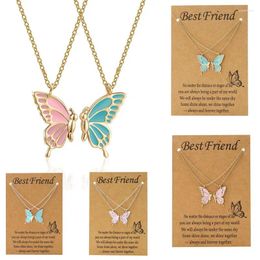 Pendant Necklaces Original Design Two Pieces Set Freindship Butterfly Necklace Good Friend Colourful Pink Blue Beautiful Butterflies Chain