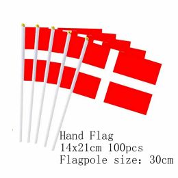 Accessories zwjflagshow Denmark Hand Flag 14*21cm 100pcs polyester Danmark Small Hand waving Flag with plastic flagpole for decoration