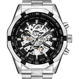 ORKINA Silver Stainless Steel Classic Designer Mens Skeleton Watches Top Brand Luxury Transparent Mechanical Male Wrist Watch 2107224s