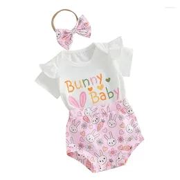Clothing Sets 3Pcs Cute Born Baby Girl Easter Outfit Infant Short Sleeve Romper Printed Shorts Set With Headband Summer Clothes