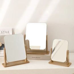 Mirrors Fashion Ladies Makeup Mirror Desktop Wooden Simple Rotating Mirror Dresser Wooden Base Multipurpose Decorative Mirror