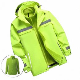 reflective Jacket Waterproof and Warm with Dechable Fleece Linner 3 in 1 Hi Vis Windproof Workwear Jacket Men for Winter L-7XL T0cW#