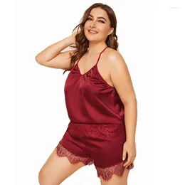 Women's Sleepwear Top Fashion Sexy Cute Plus Size Silk Suspender Shorts Two-Piece Suit European And American Normal Nightdress