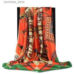 Bandanas Durag Bandanas Durag New Print 90X90CM Luxury Shawls Four Seasons Fashion Silk Scarves Popular Sunscreen Bandannas Europe And America Square Kerchief Y24