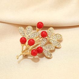 Brooches Elegant Fashion Red Flower Leaf Brooch For Women Rhinestone Lapel Pins Clothing Coat Dress Hat Decor Accessories Jewelry Gift