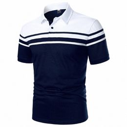 men Strip Polo-shirt Short Sleeve Polo-shirt Ctrast Colour Top New Clothing Summer Streetwear Casual Fi Men Lapel Tops T3f0#