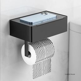 Toilet Roll Holder Bathroom Storage Rack with Wipes Dispenser Black Multi-function Roll Paper Holder Stainless Steel Accessorie 240318