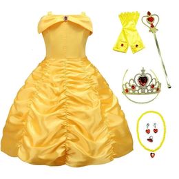 Girls Belle Dress Kids Ball Gown Princess Costume Beauty and Beast Children Christmas Birthday Carnival Party Cosplay Disguise 240314