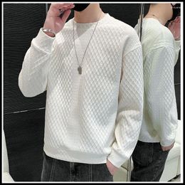 Men's T Shirts Diamond Jacquard Oversized 3d Texture Men Shirt Long Sleeve Round Neck Solid Clothes 2024 Spring Autumn Cool Design