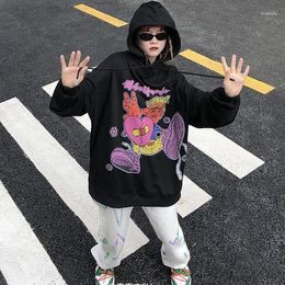 Men's Hoodies Harajuku Hip Hop Women Retro Oversize Pullover Letter Cardioid Printing Sweatshirts Autumn Y2K Long Sleeve Jackets Tops