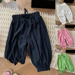 Trousers Girls Solid Colour Pleated Pants Summer Casual Kids Lace-up Beach Harem Children's Clothing Pink Black White