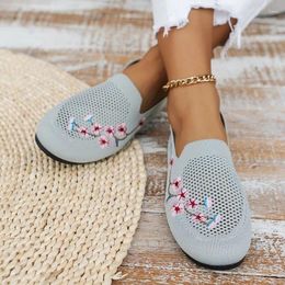 Casual Shoes Flats For Women Round Head Women's Breathable Mesh Embroider Ladies Flat Slip On