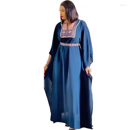 Ethnic Clothing Two Piece Set African Dresses For Women Fall Bat Sleeve V-neck Chiffon Long Dress Print With Belt